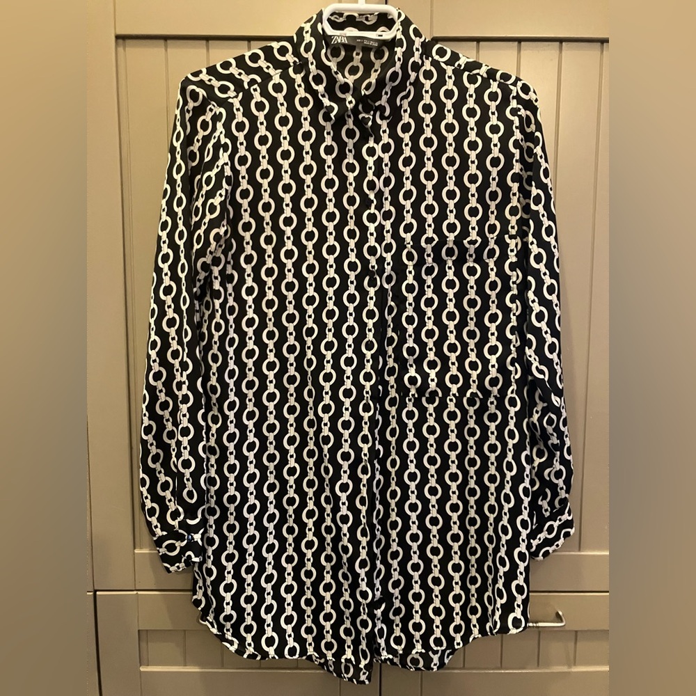 Zara Black and White Patterned Men's Shirt